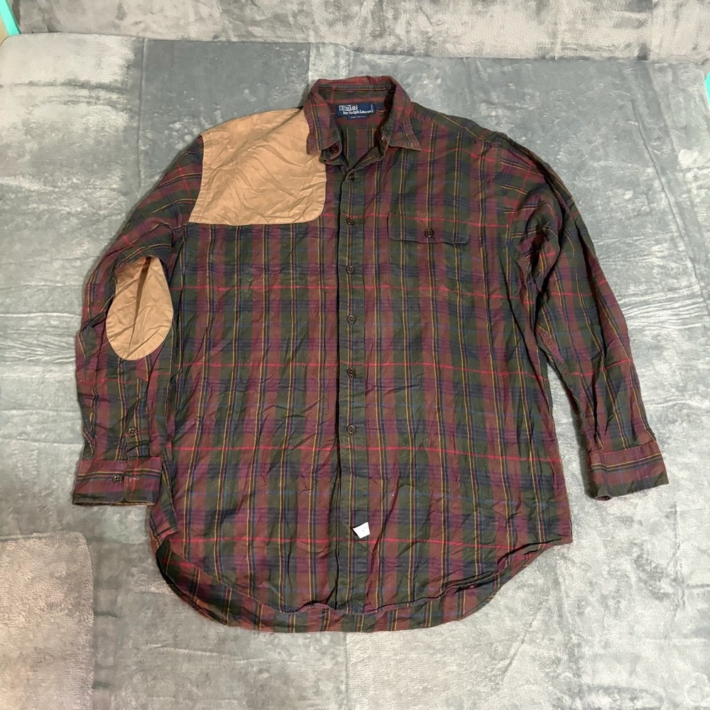 Vintage Polo Ralph Lauren Shirt Mens Large Long Sleeve Hunting Shooting Patch